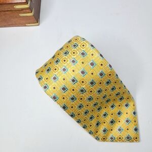 Canali Yellow Teal Blue Geometric Woven Silk Tie
